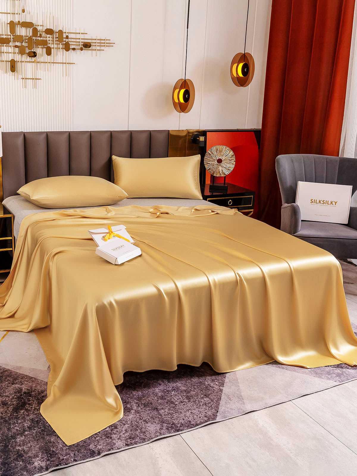 [Champagne] SilkSilky-IT 19Momme Seta pura Bedding Set 004