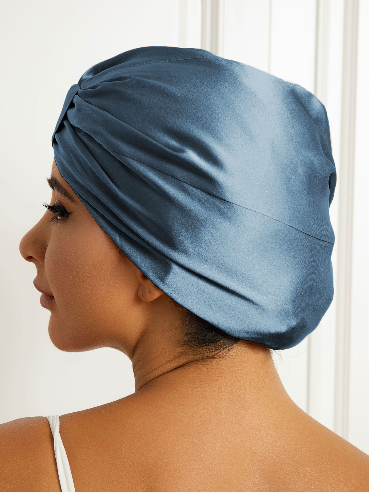 [Blu Acciaio] SilkSilky-IT Seta pura Sleep Cap 004