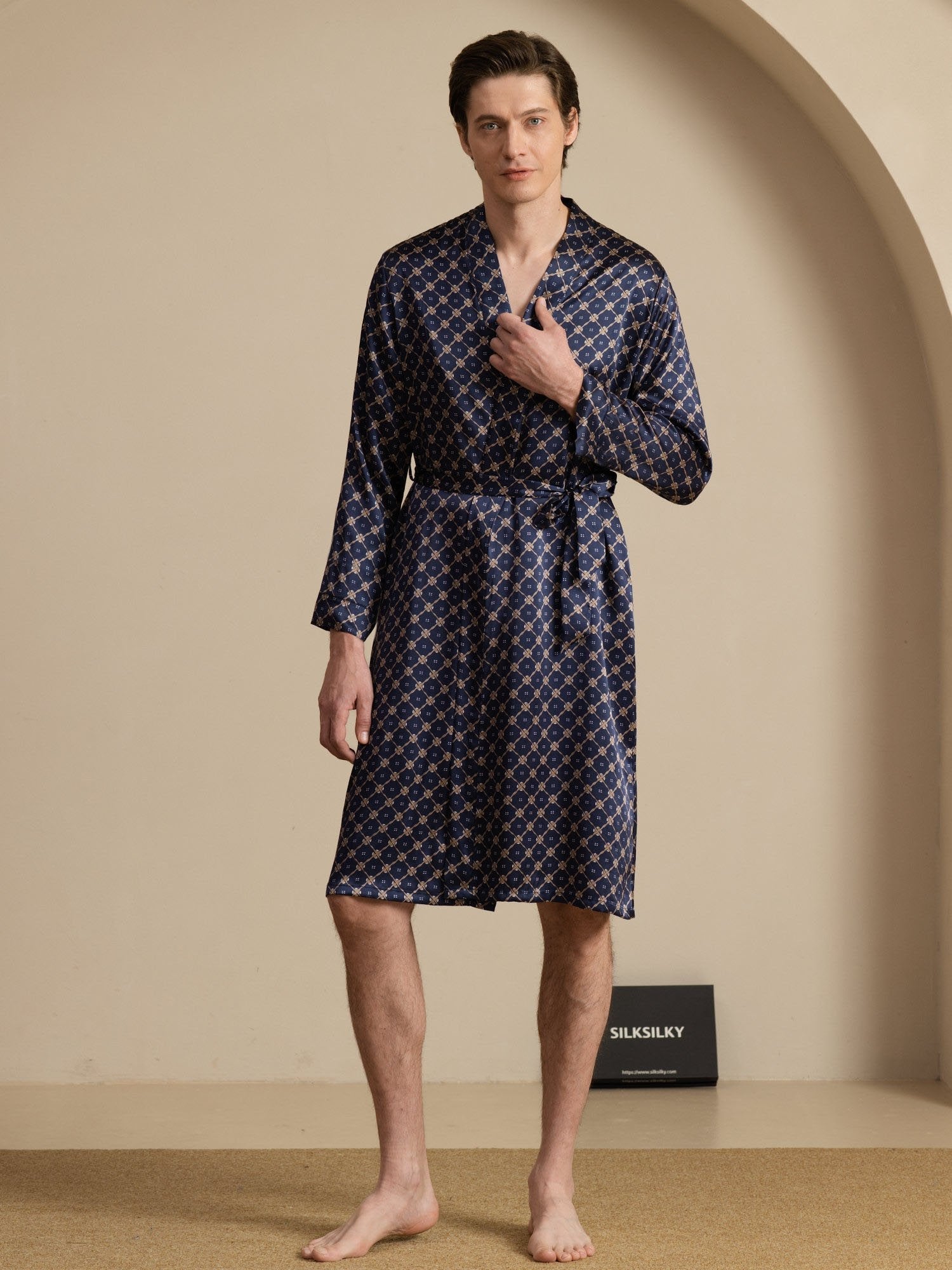 [Catena Blu Navy] SilkSilky-IT Long Sleeve Vestaglia da uomo 002