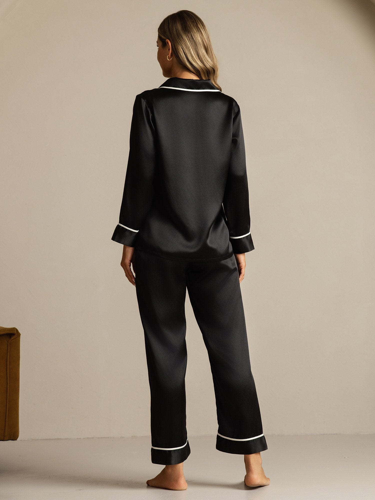 [Nero] SilkSilky-IT Seta pura Colletto risvolto Pigiami da donna 002