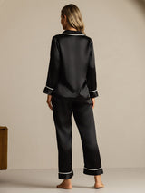 [Nero] SilkSilky-IT Long Sleeve Lapel Collar Pigiami da donna 002
