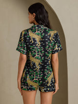 [Serval Nero] SilkSilky-IT Short Sleeve Notch Collar Pigiami da donna 002