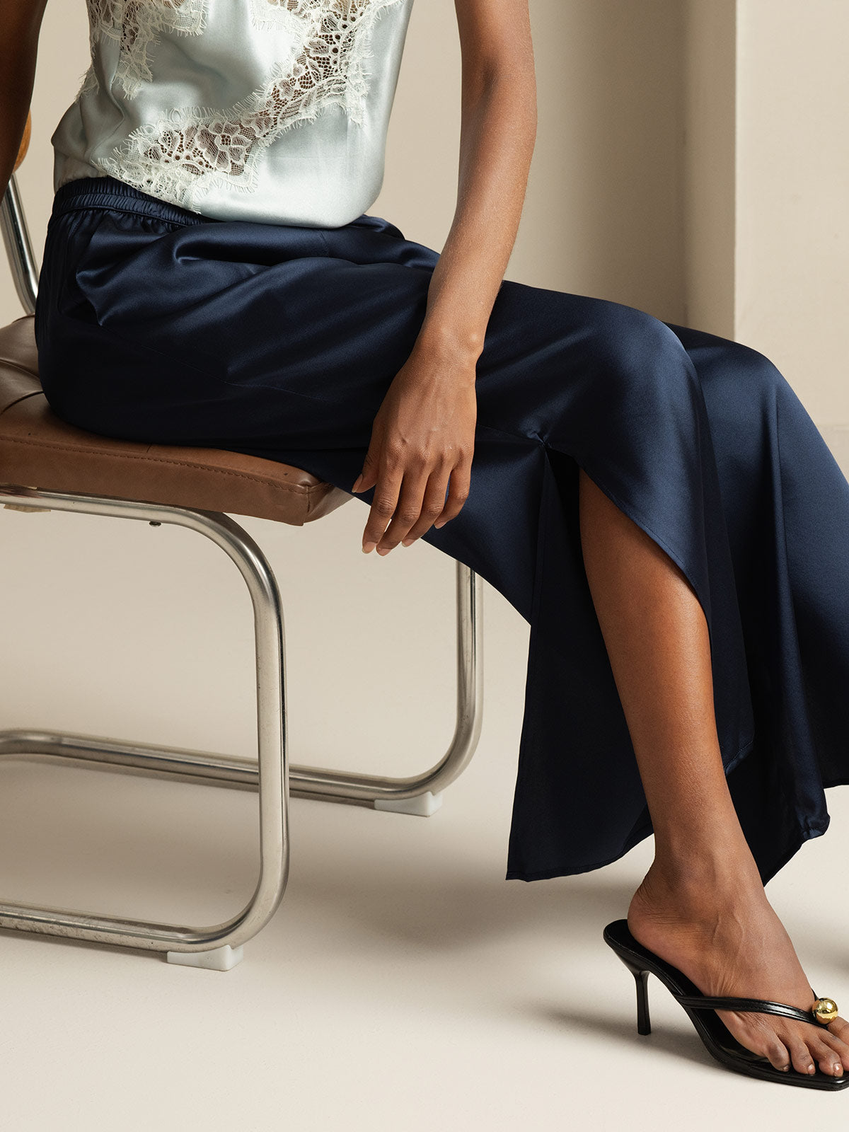 [Blu Scuro] SilkSilky-IT 19Momme Seta Womens Pants 006,