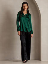 [Verde Scuro] SilkSilky-IT Long Sleeve Lapel Collar Camicie da donna 005