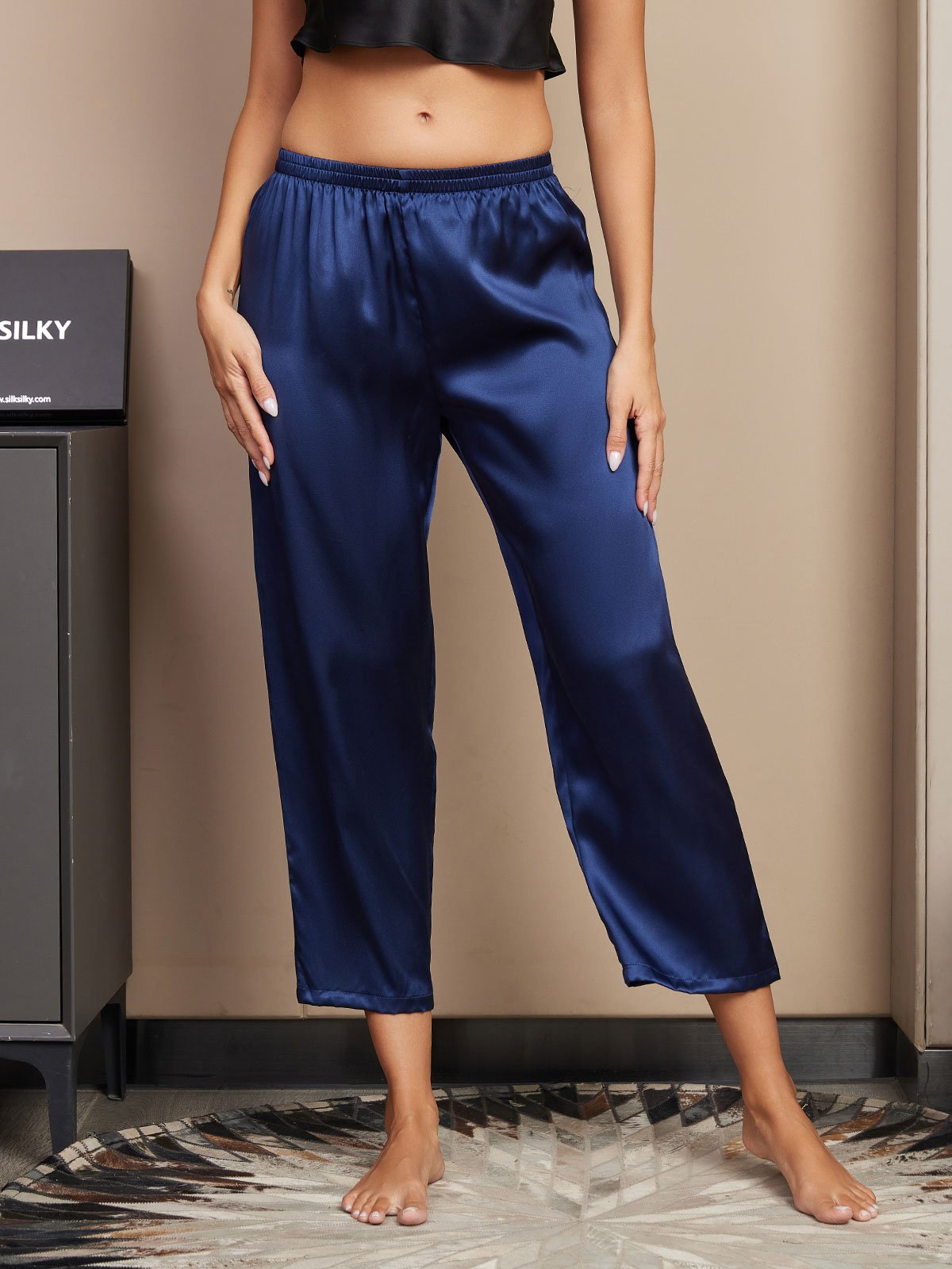 [Blu Scuro] SilkSilky-IT Seta pura Womens Sleep Bottoms 003