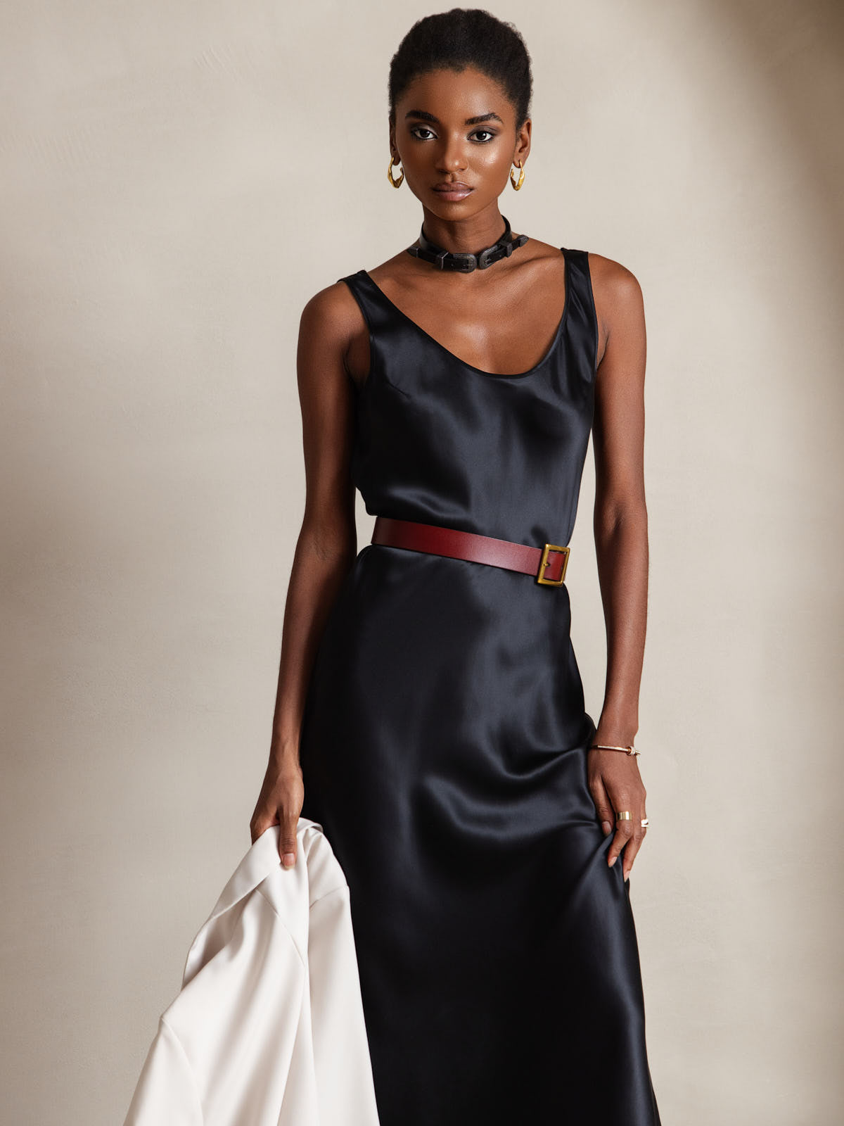 [Nero] SilkSilky-IT Senza maniche Scollo A Coppa Vestiti da donna 003