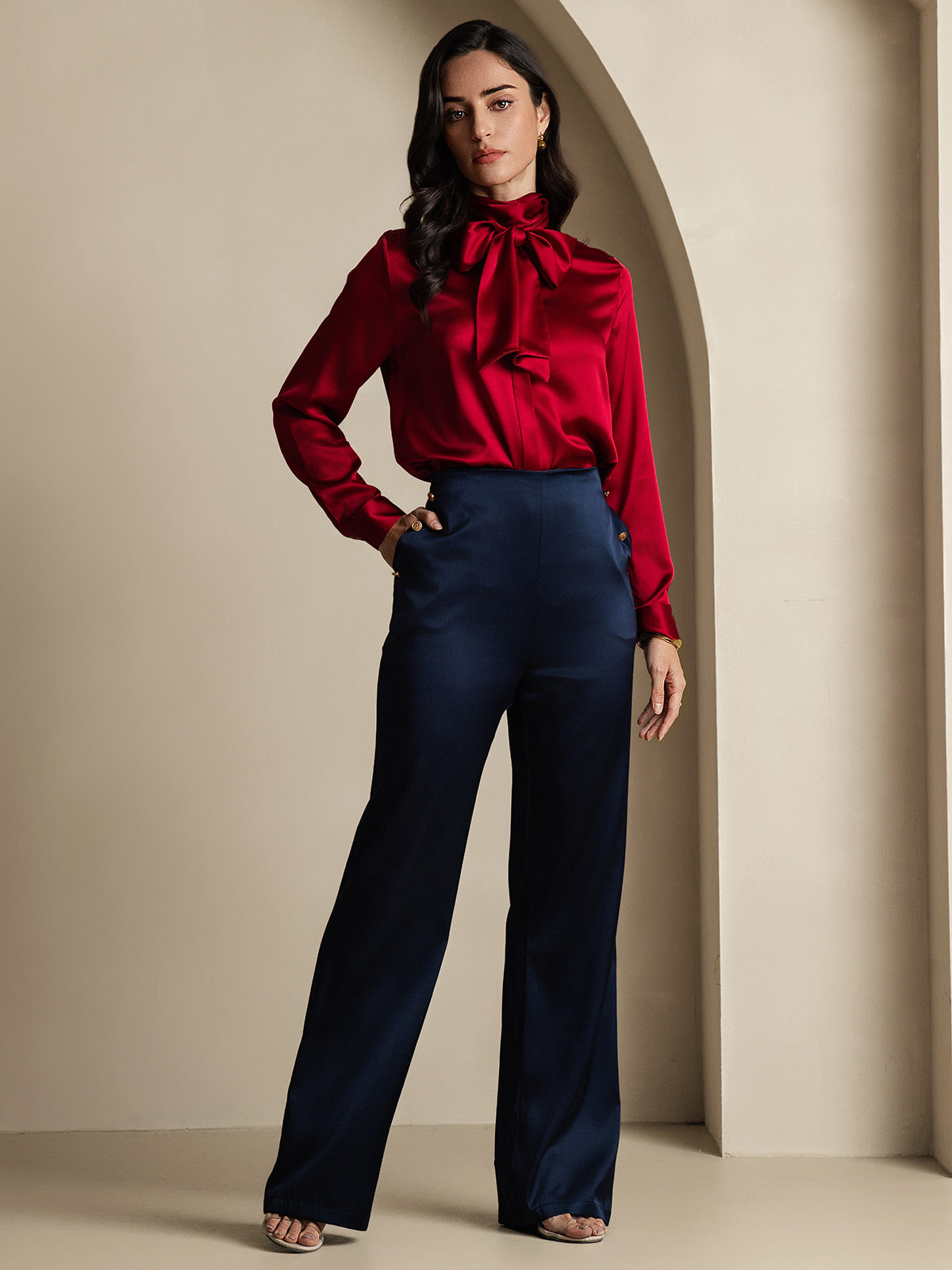 [Blu Scuro] SilkSilky-IT 19Momme Seta Womens Pants 001
