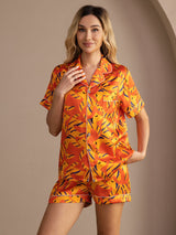 [Cane Arancione] SilkSilky-IT Short Sleeve Lapel Collar Pigiami da donna 004