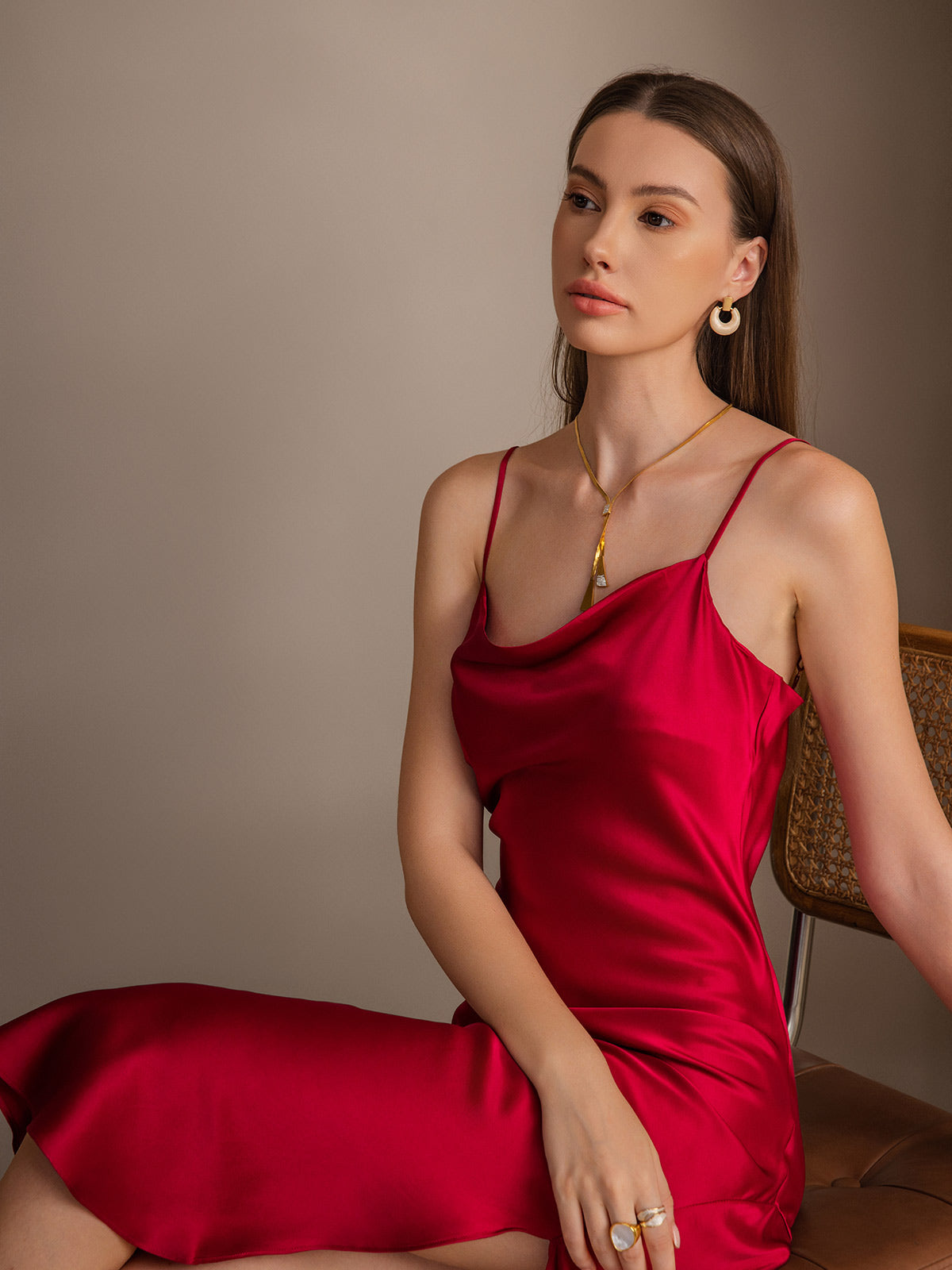 [Vino] SilkSilky-IT 19Momme Seta pura Collo drappeggiato Vestiti da donna 003