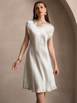 [Verde Chiaro] SilkSilky-IT Cap Sleeve V Neck Camicia da notte 004