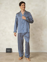 [Righe Navy] SilkSilky-IT 19Momme Seta pura Mens Pajamas 007,