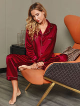 [Vino] SilkSilky-IT Manica lunga Collo a Taglio Pigiami da donna 008