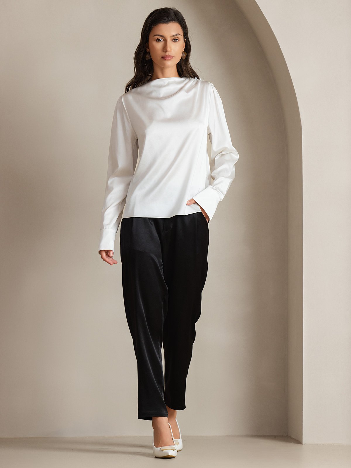 [Bianco] SilkSilky-IT 19Momme Seta Womens Shirt 007