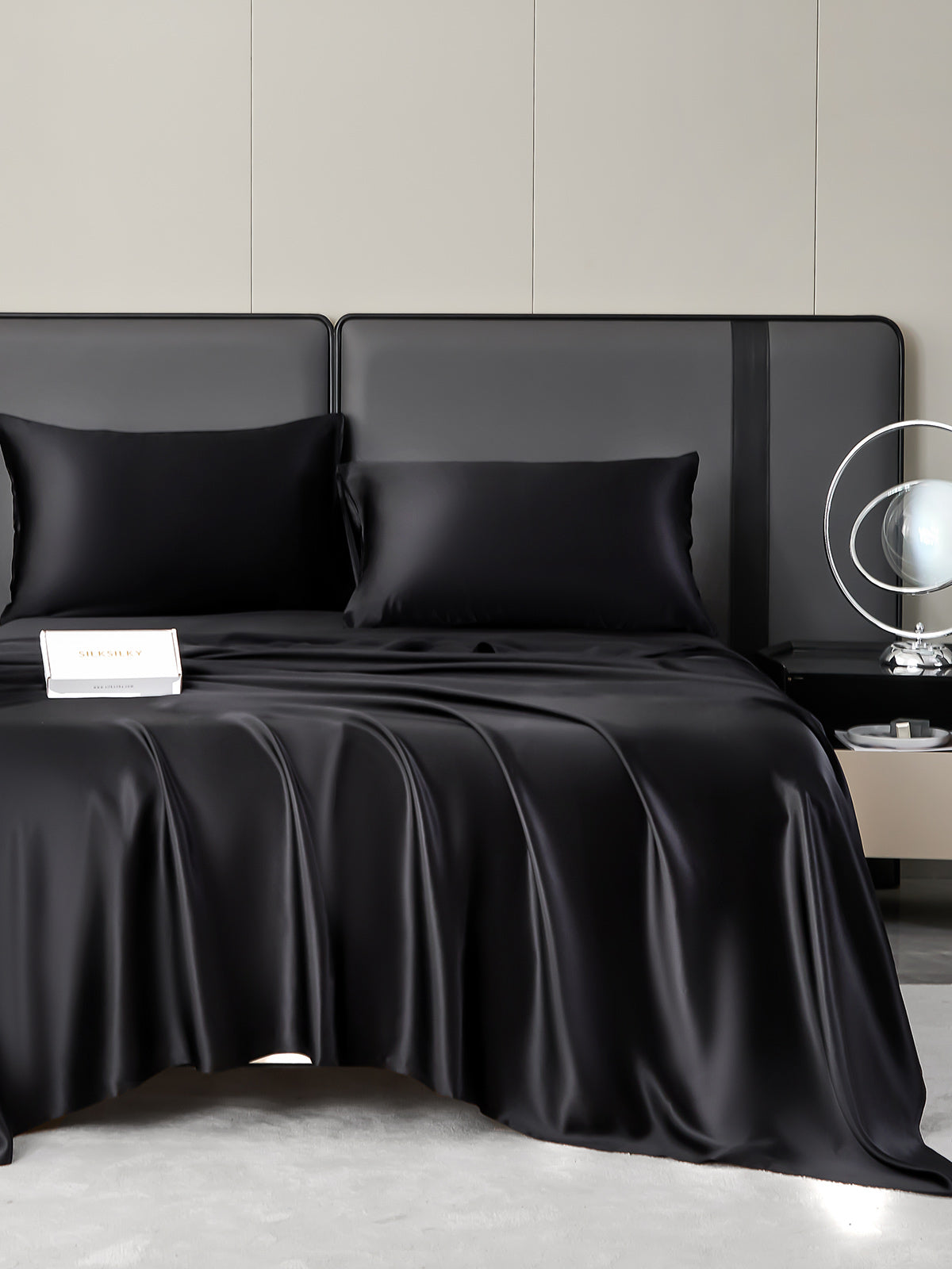 SilkSilky IT 19Momme Seta pura Bedding Set Nero 001