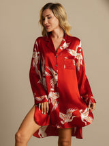 [Rosso Scuro] SilkSilky-IT Long Sleeve Lapel Collar Camicia da notte 005
