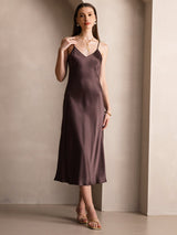 [Caffè] SilkSilky-IT Sleeveless V Neck Vestiti da donna 005