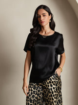 [Multi] SilkSilky-IT Seta pura Maniche Corte Round Neck Pigiami da donna 005