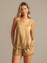 [Marrone Chiaro] SilkSilky-IT 19Momme Seta Senza maniche Camisole Set 007
