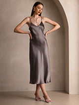 [Kaki Scuro] SilkSilky-IT Sleeveless V Neck Vestiti da donna 001