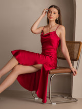 [Vino] SilkSilky-IT Tirantes Finos Collo drappeggiato Vestiti da donna 004