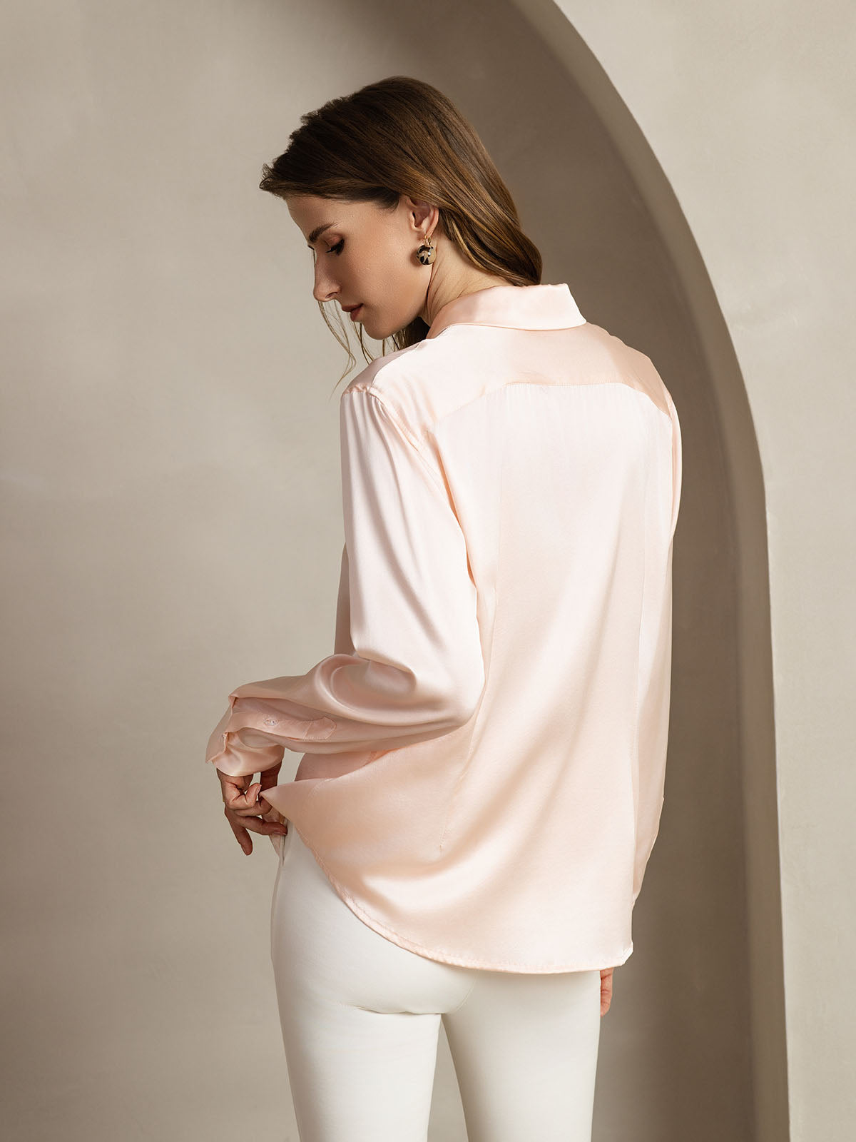 [Rosa Chiaro] SilkSilky-IT Seta Colletto risvolto Camicie da donna 002