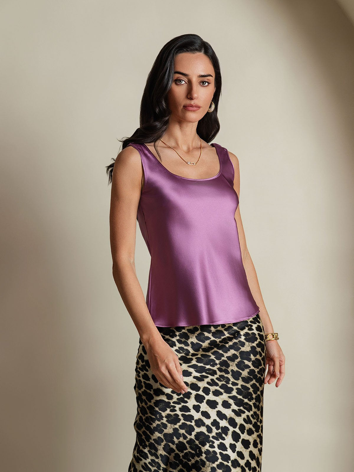 [Viola Scuro] SilkSilky-IT 19Momme Seta Collo a U Cami 005