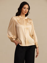 [Champagne] SilkSilky-IT 19Momme Long Sleeve Round Neck Camicette 004