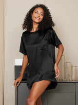 [Nero] SilkSilky-IT Short Sleeve Round Neck Pigiami da donna 001