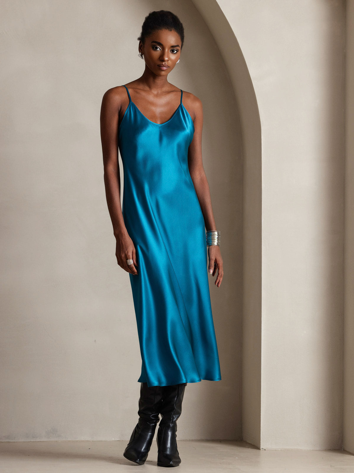 [Verde Acqua] SilkSilky-IT Seta pura Dress 001
