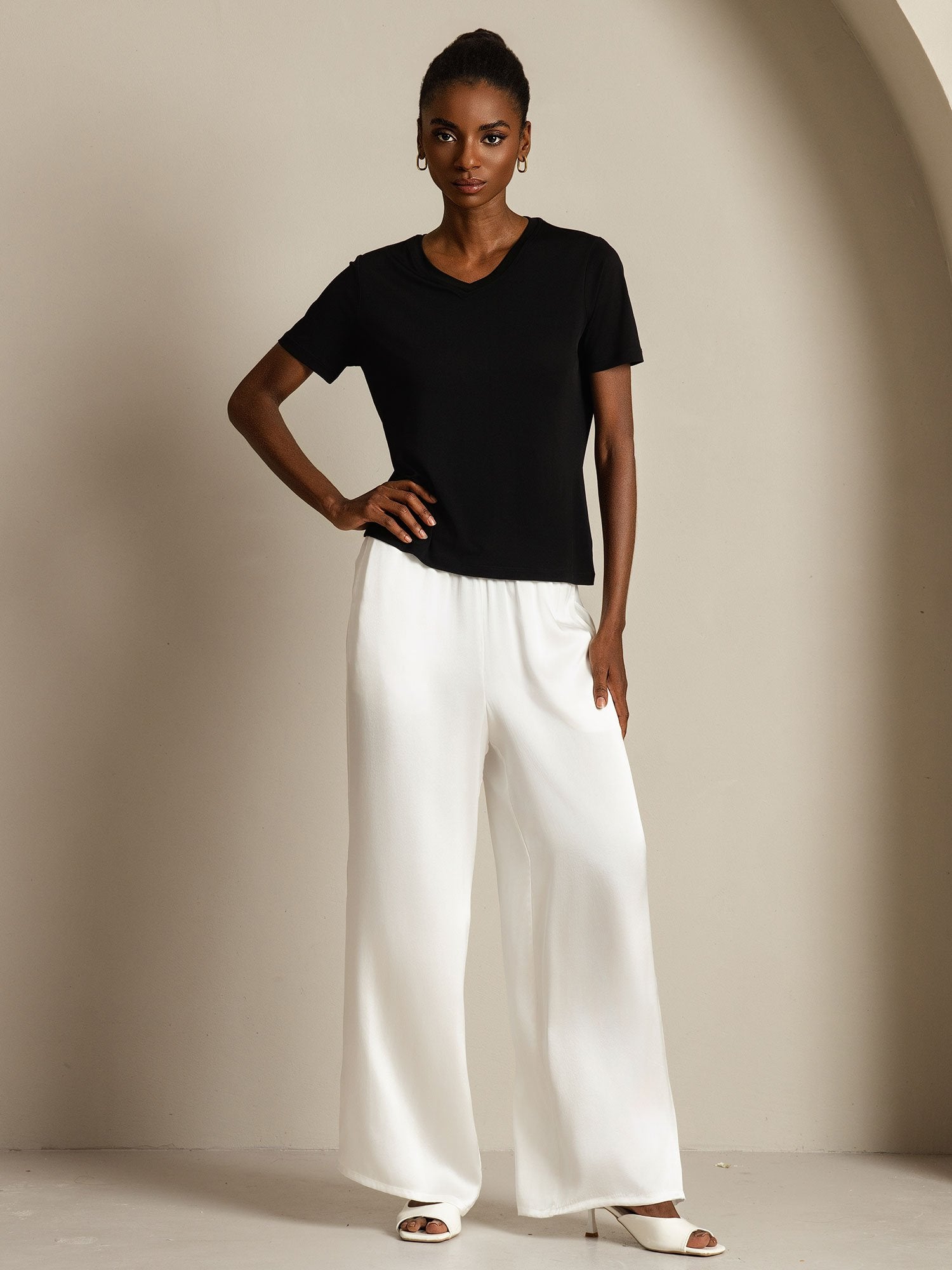 [Nero] SilkSilky-IT Seta pura Womens T-Shirt 008