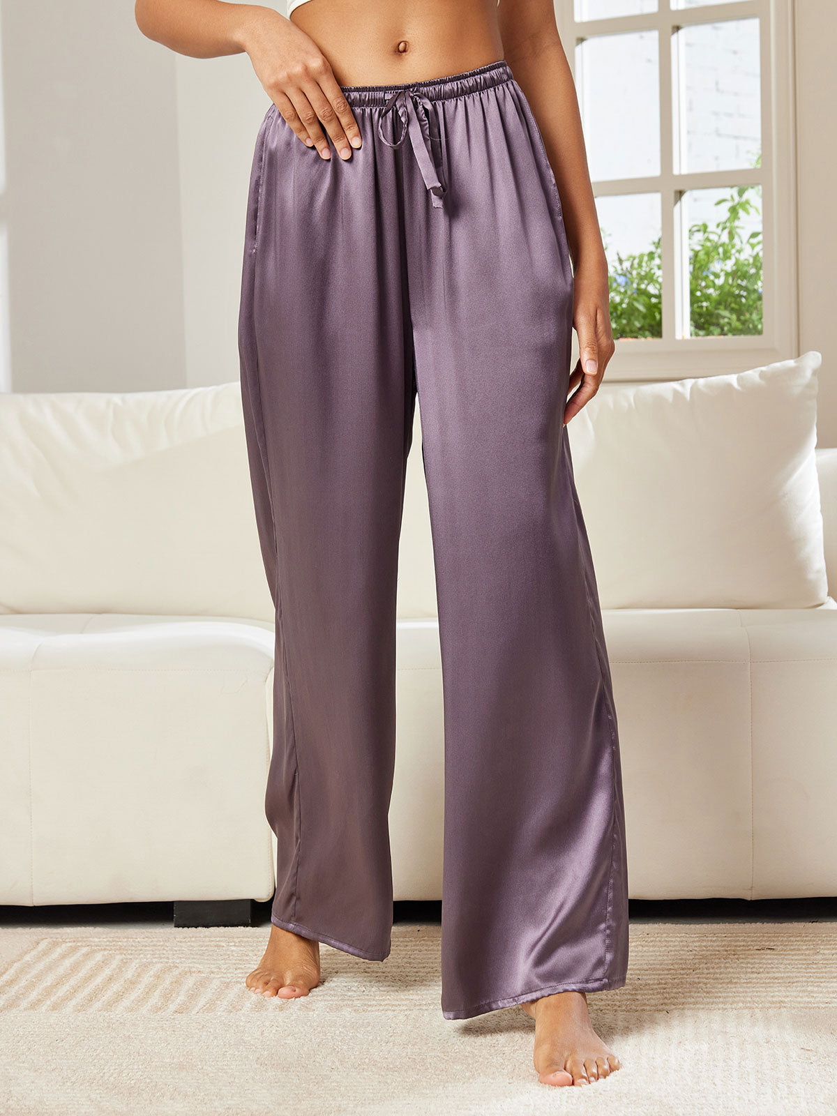 [Grigio Porpora] SilkSilky-IT Seta pura Womens Pants 005