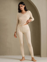 [Beige] SilkSilky-IT Long Sleeve V Neck Intimo Lungo Donna 006