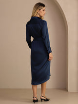 [Blu Scuro] SilkSilky-IT Long Sleeve Lapel Collar Vestiti da donna 002