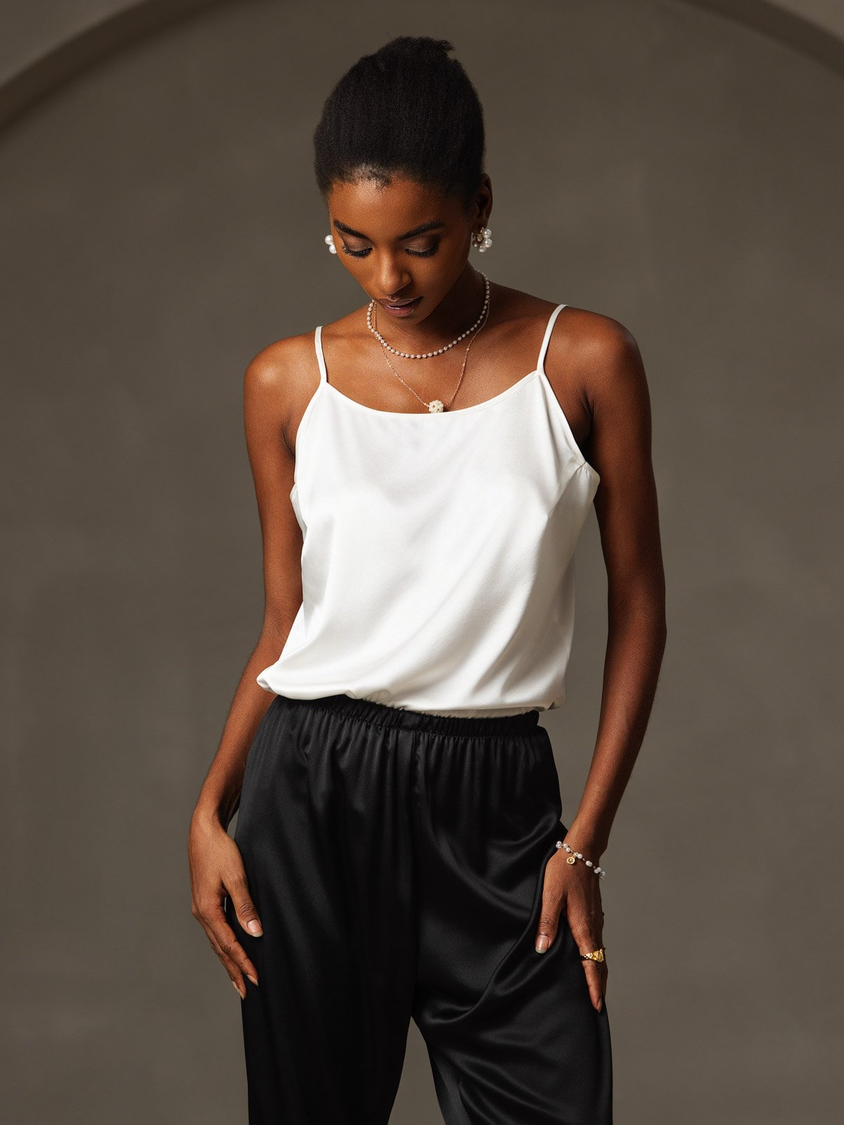 [Bianco] SilkSilky-IT 19Momme Tirantes Finos Scollo A Coppa Cami 005