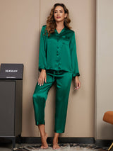 [Verde] SilkSilky-IT Long Sleeve Lapel Collar Pigiami da donna 004