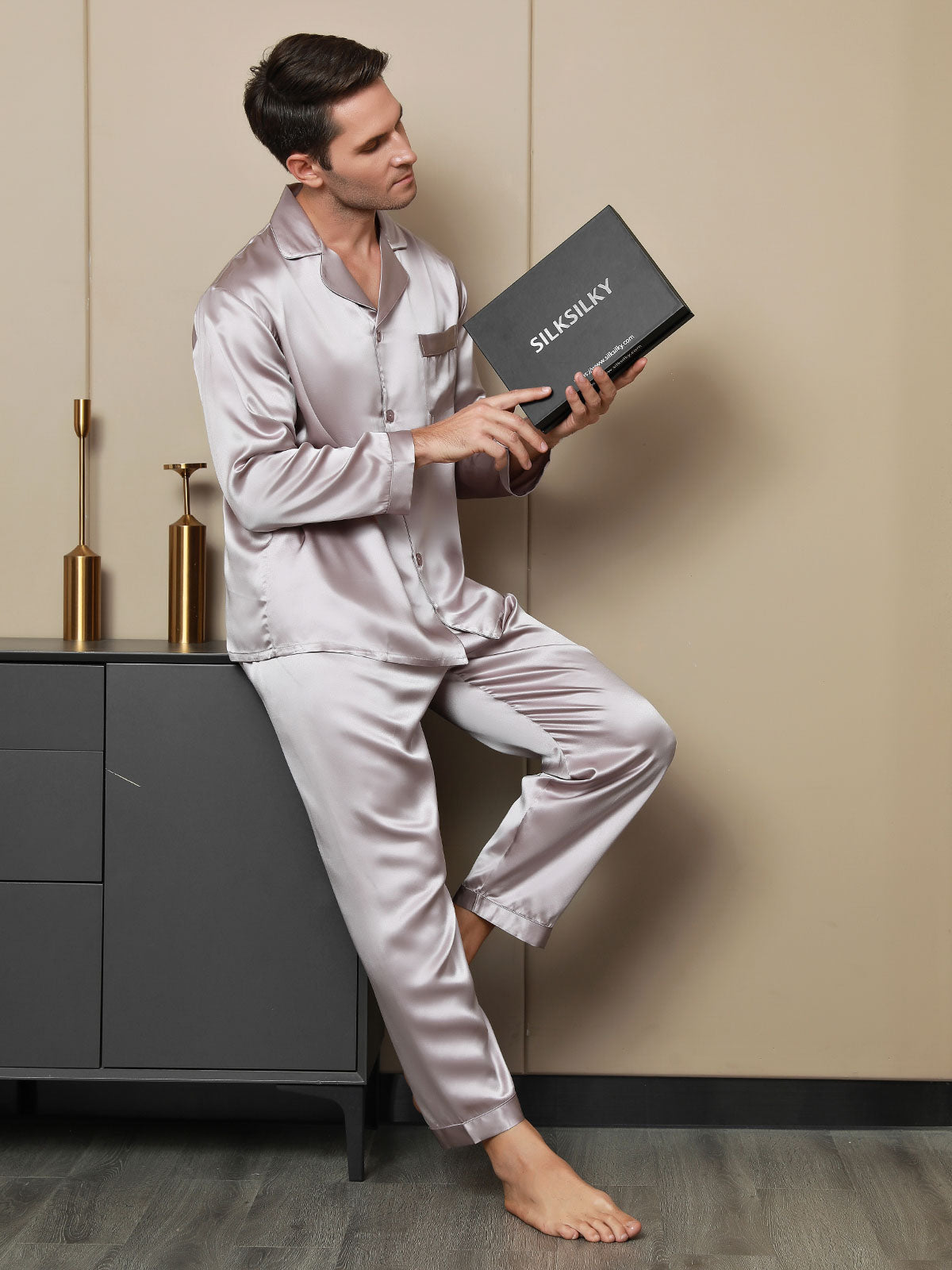 [Malva Pallido] SilkSilky-IT 19Momme Seta pura Mens Pajamas 005