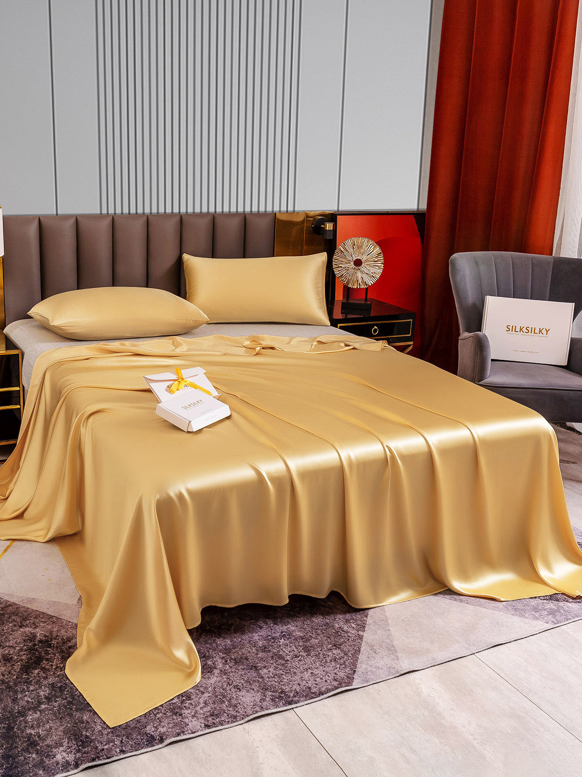 [Champagne] SilkSilky-IT 22Momme Seta pura Bedding Set 004