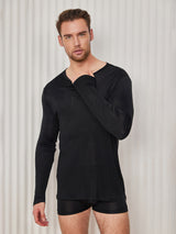 [Nero] SilkSilky-IT Long Sleeve Round Neck Maglietta da uomo 005