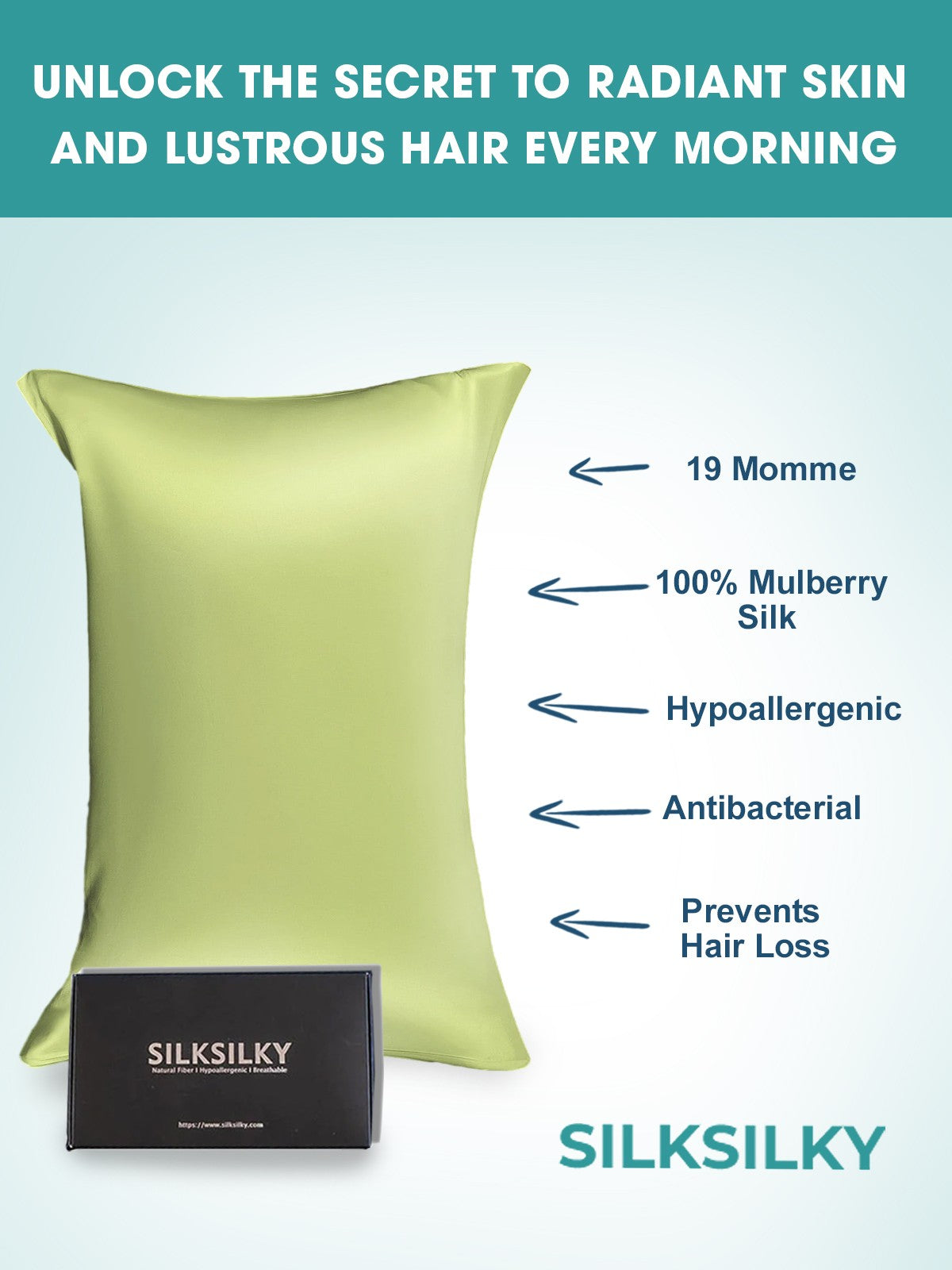 [Menta Verde] SilkSilky-IT 19Momme Seta pura Pillowcase 003