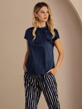 [Blu Scuro] SilkSilky-IT Short Sleeve Blouse 004