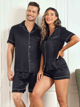 [Blu Scuro] SilkSilky-IT Seta pura Maniche Corte Couple 036