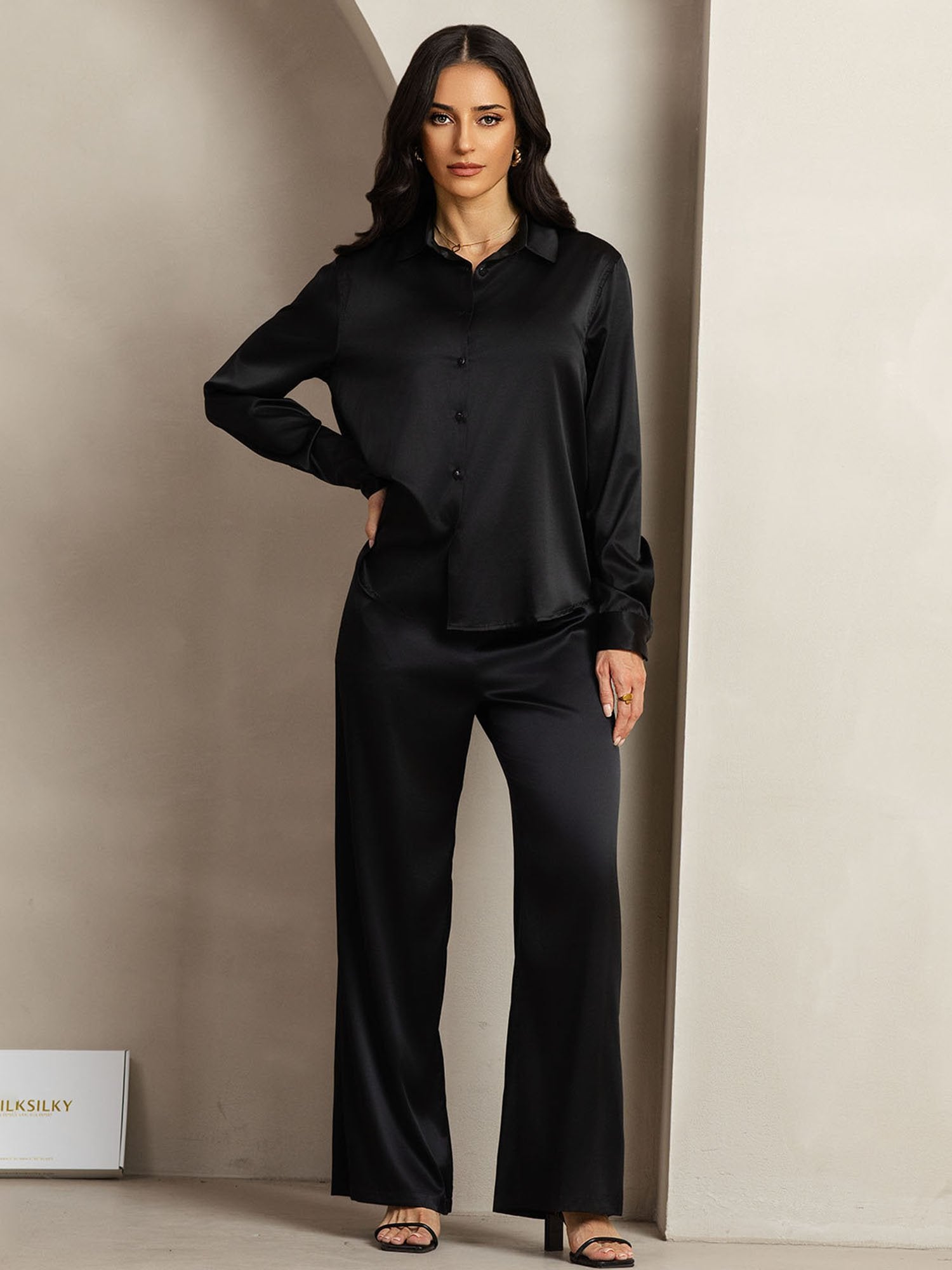 [Nero] SilkSilky-IT 19Momme Seta Colletto risvolto Women''s Outfit Sets 004