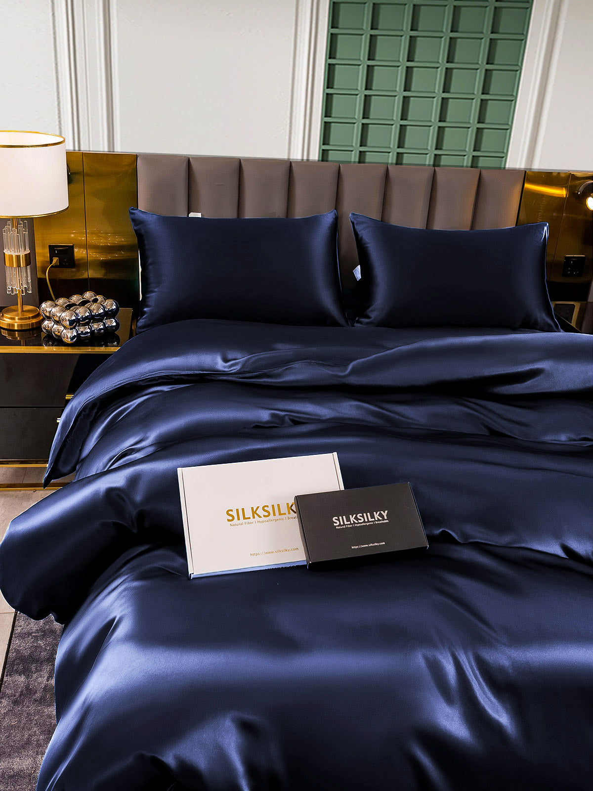 [Blu Scuro] SilkSilky-IT 25Momme Seta pura Bedding Set 005
