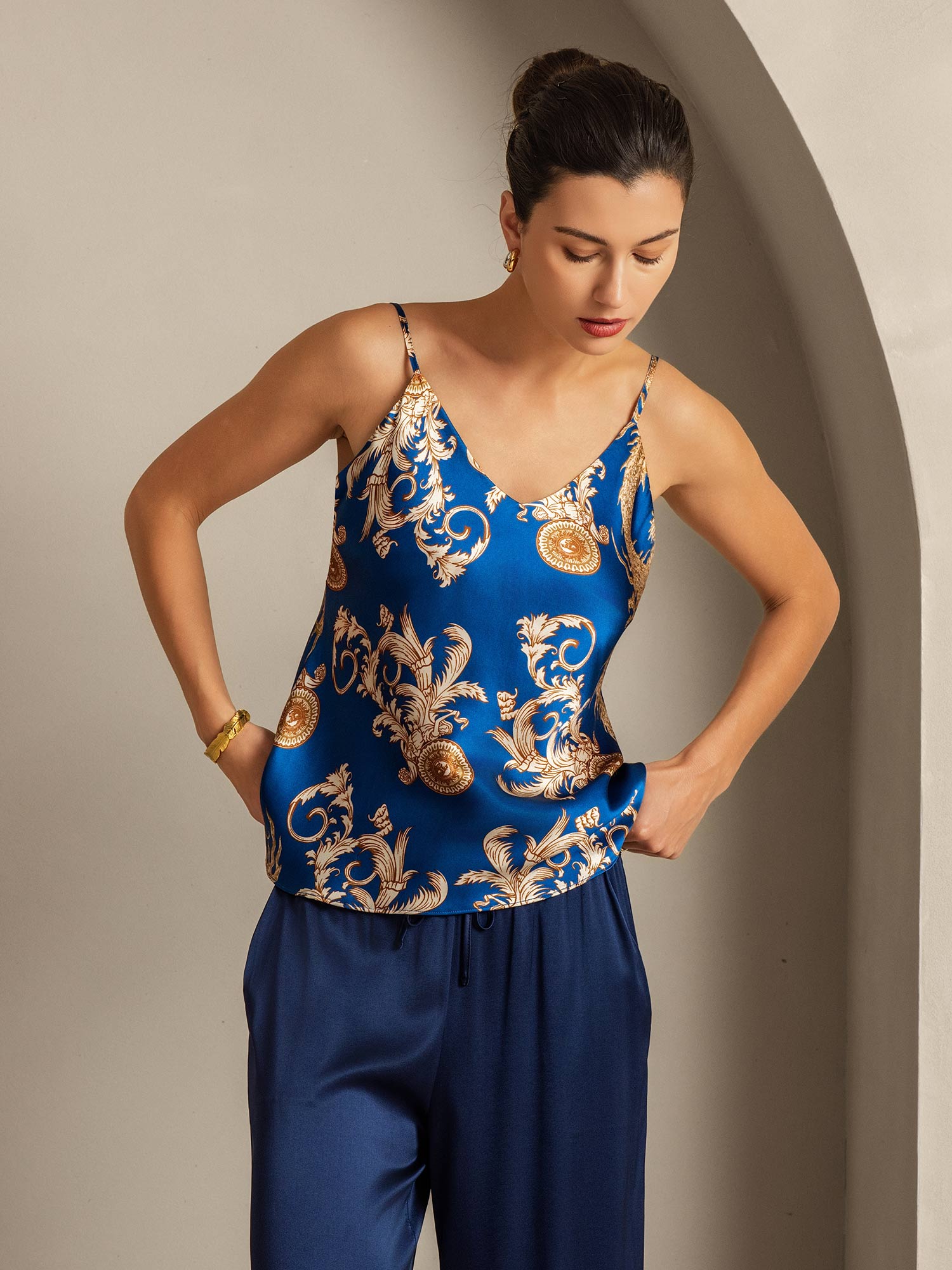 [Drago Navy] SilkSilky-IT Seta pura Camisoles 007