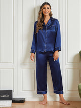 [Blu Scuro] SilkSilky-IT Manica lunga Womens Pajamas 004