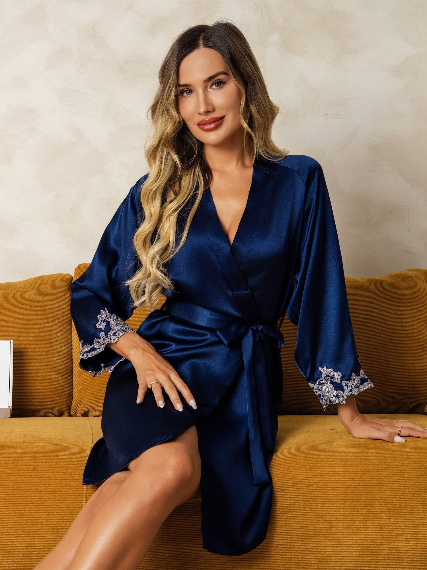 [Blu Scuro] SilkSilky-IT Seta pura Womens Robe 004