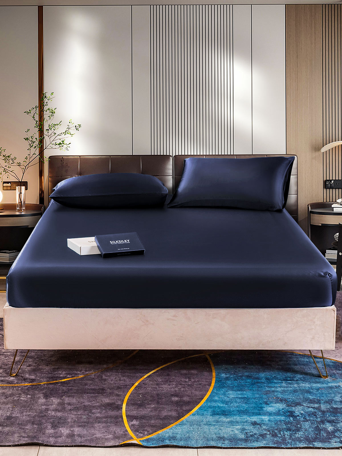 [Blu Scuro] SilkSilky-IT 22Momme Seta pura Bedding Set 001