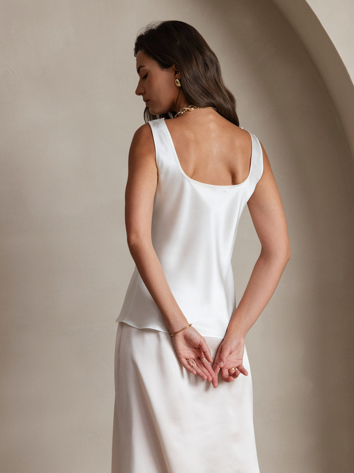 [Bianco] SilkSilky-IT 19Momme Seta Collo a U Cami 002