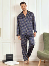 [Catena Blu Navy] SilkSilky-IT Long Sleeve Lapel Collar Pigiami da uomo 002
