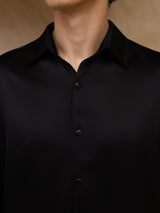 [Nero] SilkSilky-IT 19Momme Manica lunga Colletto con Revers Camicia da uomo 006